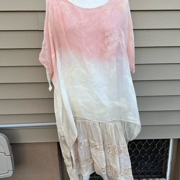 Lola Womens Pink Lace Trim Ombra Mini Cocktail Dress Silk made In Italy Size M - Picture 1 of 13